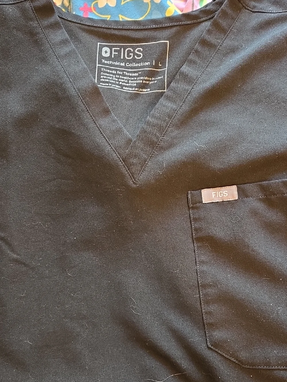 Figs Black V-Neck Scrub Top with Chest Pocket - Picture 1 of 1